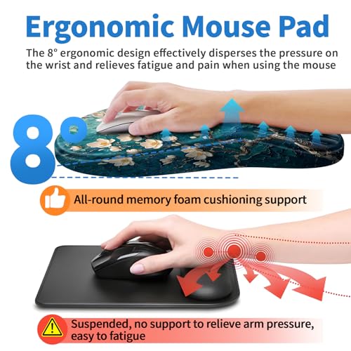 YIWEI Ergonomic Mouse Pad with Wrist Rest for Carpal Tunnel Pain Relief - color: Plum Plossom