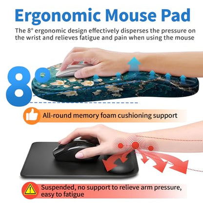 YIWEI Ergonomic Mouse Pad with Wrist Rest for Carpal Tunnel Pain Relief - color: Plum Plossom