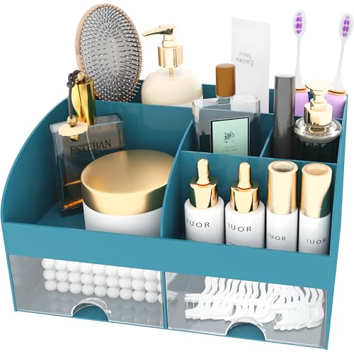 Makeup Organizer with Drawers, Cosmetic Storage for Dresser Vanity and Bathroom Countertop, Beauty Holder for Lipstick Brush, Skincare Organizer for Vanity, Cosmetic Display Case (Dark Green) - color: Dark Green