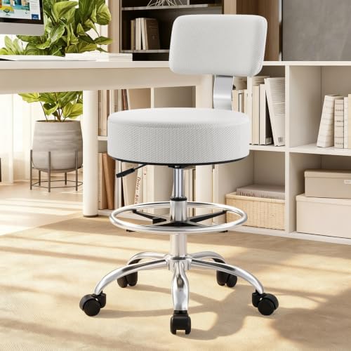 Office Drafting Chair with Footrest, Tall Height Adjustable Stool with Back Support, Heavy Duty Rolling Stool Chair with Wheels for Office Home Kitchen Bar Shop Guitar Studio Vanity, Gray - color: Grey