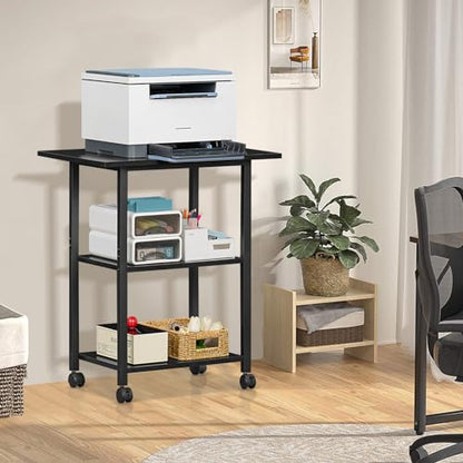 Lerliuo 3-Tier Printer Stand, Industrial Rolling Printer Table with Storage - color: Black, size: 3-Tier