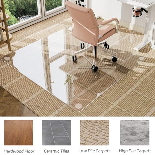 Irregular Tempered Glass Floor Mat - 45" x 53" Office Chair Mat for Carpet | Heavy Duty Hard Rolling Glass Mat, Shatterproof Desk Floor Mat 1/5" Thick for Hardwood Floor/Carpeted Floors, Clear - size: 45" x 53"