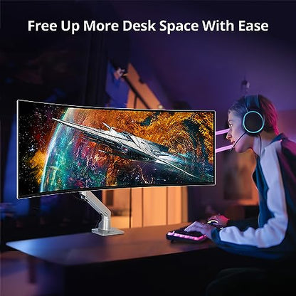AVLT Single Monitor Arm Desk Mount for 34-57" Screens, Heavy Duty - Gray | Fits One 44 lb Heavy Duty Monitor – Full Motion Height, Swivel, Tilt, Rotation – VESA 200x200, 200x100, 100x100, 75x75 - color: Gray-34 to 57 Inch