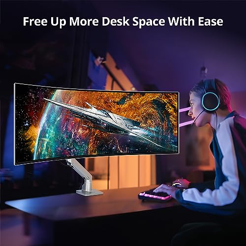 AVLT Single Monitor Arm Desk Mount for 34-57" Screens, Heavy Duty - Gray | Fits One 44 lb Heavy Duty Monitor – Full Motion Height, Swivel, Tilt, Rotation – VESA 200x200, 200x100, 100x100, 75x75 - color: Gray-34 to 57 Inch