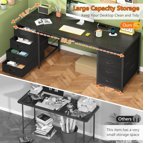 60 Inch Computer Desk with 8 Drawers for Home Office, Bedroom, Living Room - color: Black, size: 18.9"D x 59.8"W x 29.3"H