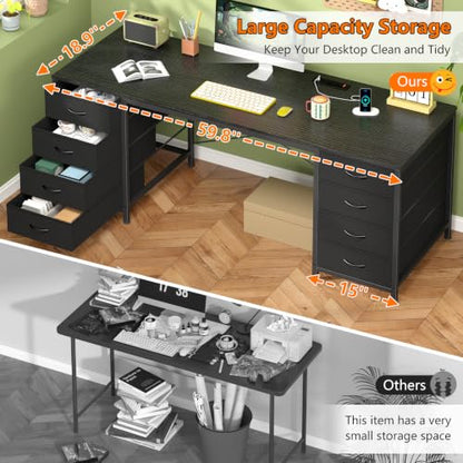 60 Inch Computer Desk with 8 Drawers for Home Office, Bedroom, Living Room - color: Black, size: 18.9"D x 59.8"W x 29.3"H