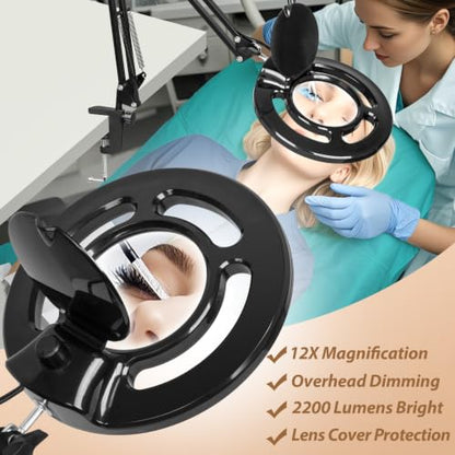 HITTI 2200 Lumens 12X Magnifier Esthetician Light, 5 Wheel Rolling Base - color: Black
