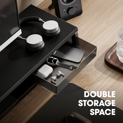 Fenge Dual Monitor Stand Riser, 42.5in Desk Shelf with 2 Drawers, Black - color: Black