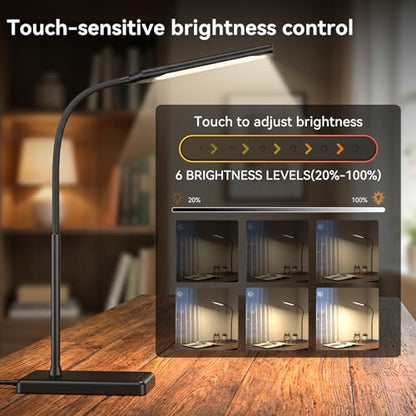 LED Desk Lamp, Eye-Caring Table Lights for Home Office - color: Black
