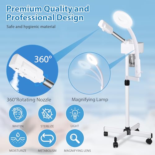 2 in 1 Facial Steamer 5X Magnifying Lamp - Hot Ozone Spa Machine, Mist Face Salon Beauty Skin Care Equipment - size: 2 in 1 Facial Steamer