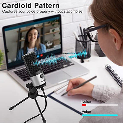 FIFINE USB Microphone for Zoom Video Meeting Online Class on PC Computer, Metal Condenser Desktop Mic with Gain Control for Windows and Mac, Silver - K669S - color: Silver