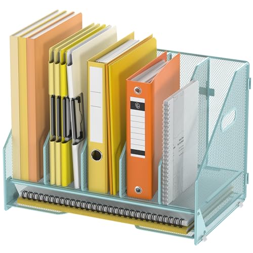 Docnest Mesh Desk File Organizer, 5 Vertical Compartment Box Sorter, Blue - color: Blue-5 Compartments