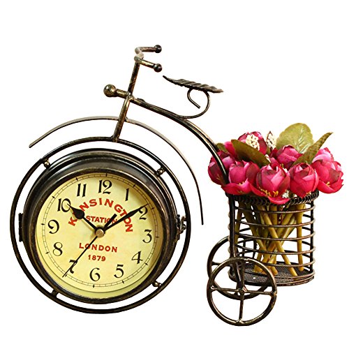 Desk Clock Vintage Table Clock Desktop Farmhouse Tabletop Metal Clock for Office Bedroom Silent Quartz Decor Double Sided - color: Bronze Two Side