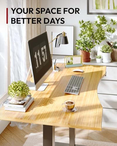SANODESK Solid Bamboo Dual Motor Standing Desk, 220 lbs, 48×24 - color: Natural Curved Bamboo+black Frame, size: 4824