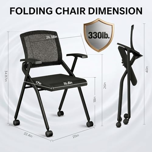 [20 Pack] Folding Office Chair on Wheels, Heavy Duty Conference Chair