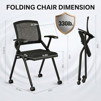 [20 Pack] Folding Office Chair on Wheels, Heavy Duty Conference Chair
