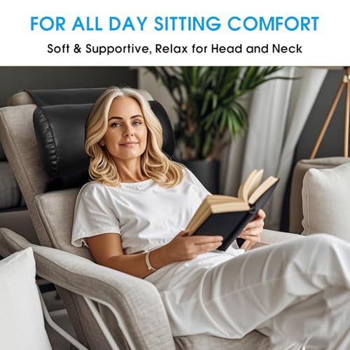 YOUFI Leather Recliner Headrest Pillow with Self-Stabilizing Weighted Base | No-adhesive Design Adjustable Filling for Head Support, Soft Large Neck Pillow for Recliner, Couch, Sofa, Chairs, Black - color: Black