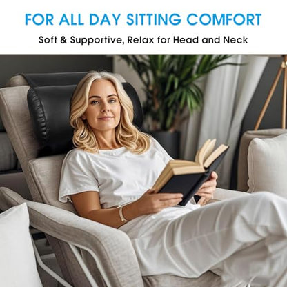 YOUFI Leather Recliner Headrest Pillow with Self-Stabilizing Weighted Base | No-adhesive Design Adjustable Filling for Head Support, Soft Large Neck Pillow for Recliner, Couch, Sofa, Chairs, Black - color: Black