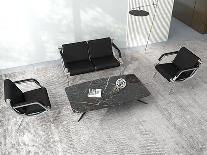 Kinsuite 4-Seat Waiting Room Chairs with PU Leather - 3Pcs Office Waiting Room Chair Reception Bench, for Airport Office Hospital School Bank, Black - size: 1-seat*2+2-seat