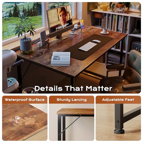 PRAISUN 40 X 24 Inch Deeper Desk with Power Outlets - color: Rustic Brown, size: 39.4*23.6 inch