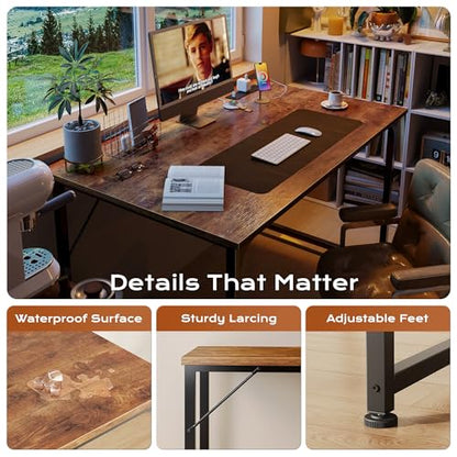 PRAISUN 40 X 24 Inch Deeper Desk with Power Outlets - color: Rustic Brown, size: 39.4*23.6 inch