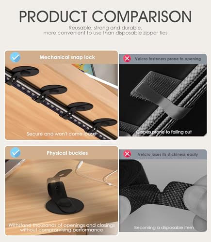 Cable Management Under Desk, Adhesive Cable Ties, 30Pack-Black - color: Black, size: 30 Pack