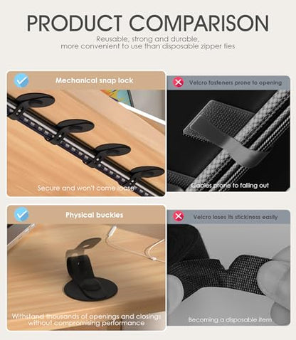 Cable Management Under Desk, Adhesive Cable Ties, 10Pack-Black - color: Black, size: 10 Pack