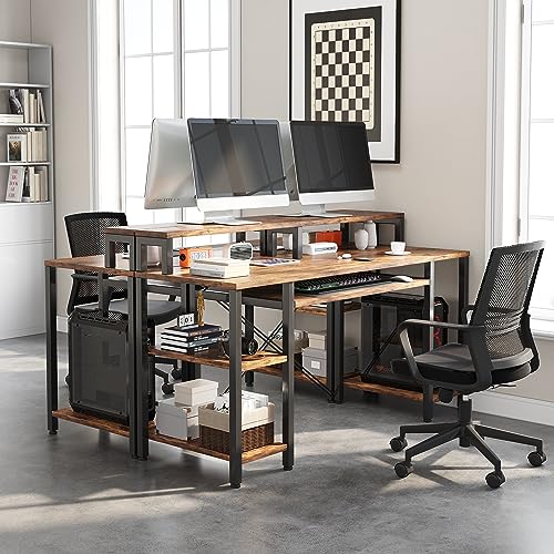 VERMESS 48Inch Computer Desk, Home Office Desks with Keyboard Tray, Gaming Desk with CPU Stand Shelf,Industrial Study Table Wide Writing Desk with Storage Shelves for 2 Monitors, Rustic Brown - color: Rustic Brown