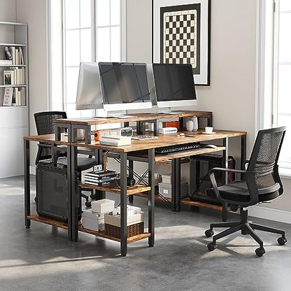 VERMESS 48Inch Computer Desk, Home Office Desks with Keyboard Tray, Gaming Desk with CPU Stand Shelf,Industrial Study Table Wide Writing Desk with Storage Shelves for 2 Monitors, Rustic Brown - color: Rustic Brown