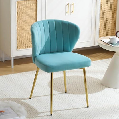 Velvet Dining Chairs Set of 2, Modern Upholstered Vanity Chairs with Golden Metal Legs for Dining Room Kitchen Vanity Patio (Teal) - color: Teal