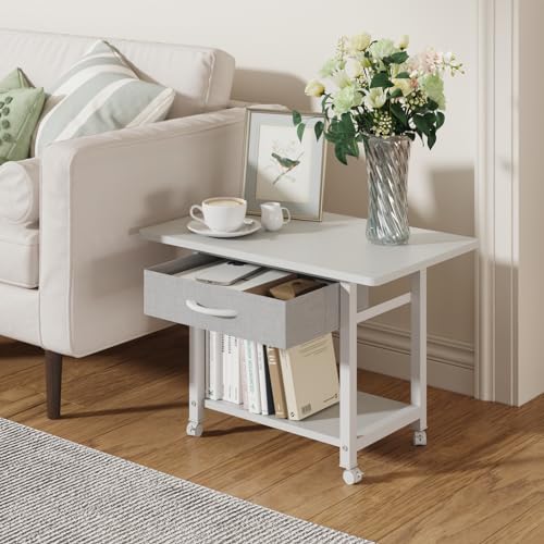 YAOHUOO 22"x15" Large Printer Stand with Drawer, 2-Tier Rolling Table Cart - color: White, size: 2-Tier