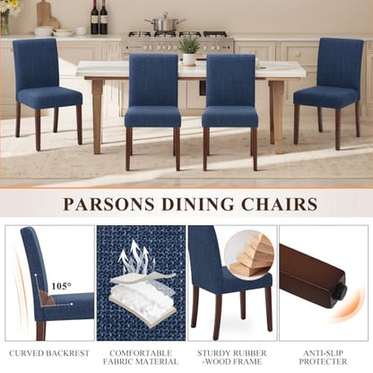 MALOL Upholstered Dining Chairs Set of 6, Modern Fabric Dining Room Chair, Wooden Dining Chair, Kitchen Side Chairs, Farmhouse Dinner Chair with High Back for Kitchen, Blue - color: Blue, size: Set of 6