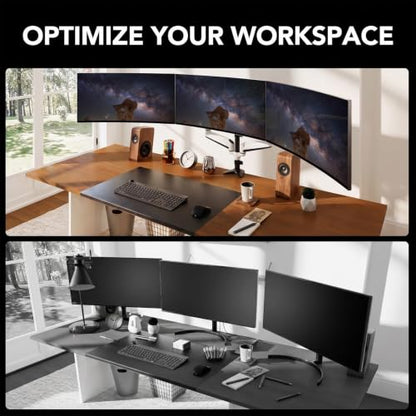HUANUO Triple Monitor Stand - Full Motion Articulating Monitor Mount Fit Three 17 to 32 inch LCD Computer Screens with Clamp, Grommet Kit - color: White