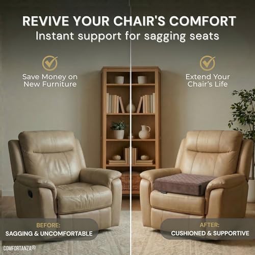 Large Soft 20x20x5 Polyurethane Foam Recliner Chair Seat Cushion for Long Sitting - Washable Velvety Cover with Waterproof Layer, Non-Slip Base - Tailbone Pain & Pressure Relief - Brown - color: Brown, size: 20x20x5"