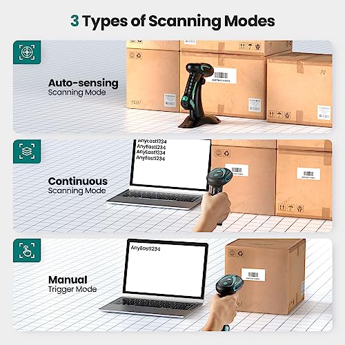 Bluetooth Barcode Scanner: Industrial 2D 1D with Stand USB Wired | 2.4G Wireless, 2500mAh Battery, IP65 Protection, Screen Scanning, Automatic scanning, Warehouse Library Supermarkets