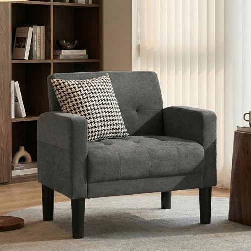 TYBOATLE Dark Grey Accent Chair, Tufted Reading Armchair for Living Room - color: Dark Grey, size: 30.9inch-1