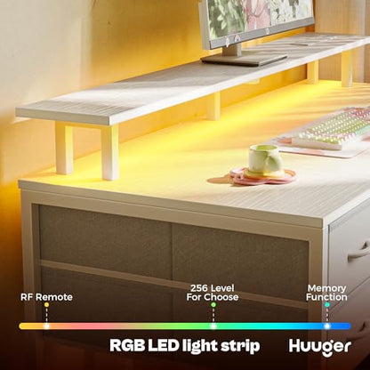 Huuger 55 inch Computer Desk with Power Outlets & 4 Drawers - color: White, size: 55 Inch