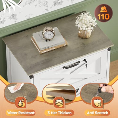 DEVAISE 2-Drawer Lateral File Cabinet with Lock, White | Wood, Office Storage Cabinet, Letter, Legal & A4 Compatible, Farmhouse Style, Printer Stand, Home Office - color: White