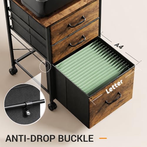 DEVAISE 3-Drawer Mobile File Cabinet, Rolling Printer Stand, Rustic Brown - color: Rustic Brown Wood Grain Print, size: 15.8''D×15.4''W×26.8''H
