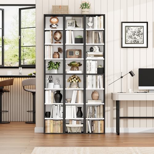 FOTOSOK Bookshelf Bookcase 8-Tier Narrow Bookshelf Tall CD Media Tower Rack | 11.6 X 9.3 X 70.9 Bookshelf, Tall Narrow Slim Skinny Display Bookcase with Cube Storage and 4 Adjustable Shelves, Black/White - color: White/Black