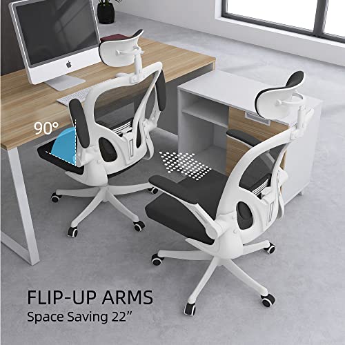 Monhey Office Chair, Ergonomic Office Chair with Lumbar Support & 3D Headrest & Flip Up Arms Home Office Desk Chairs Rockable Computer Chair Multi-Angle from 90° to 130° with 350LBS CapacityChair - color: 02white+black