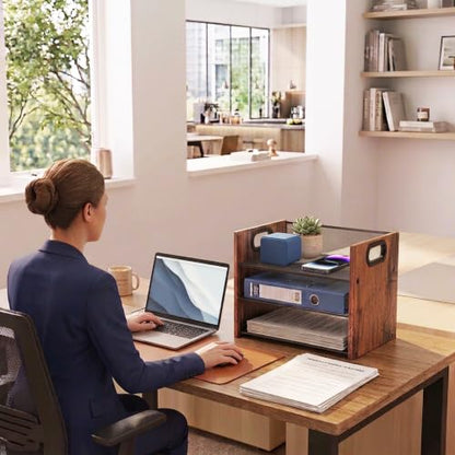 Desk Organizer - 3 Tier Wood & Metal Mesh Desktop Organizer for Office, Home, School, Workspace, Office Desk Organzier for Papers, Mail, Notebooks, Stationery - size: 3 Tier
