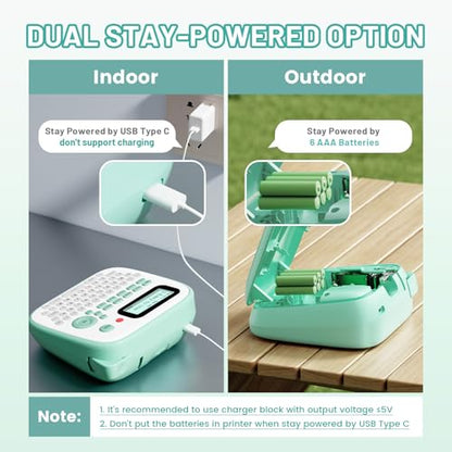 D210S Label Maker Machine with-Tape for Kids School Supplies, Green - color: Green