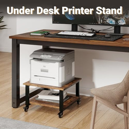 Natwind 2 Tier Laser Printer Stand,20''x20'' Under Desk Printer Cart, Retro | Large Printer Table Copier Stand with Wheels, Stand for Heavy Printers,Thickened Steel Tube,Supports 200lbs,for Home Office - color: Retro
