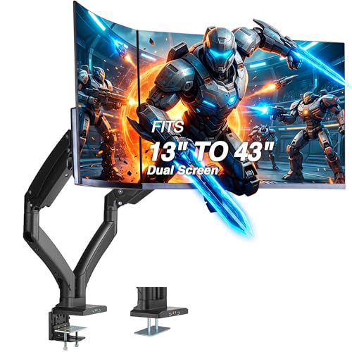AVLT Dual Monitor Arm Desk Mount for 13-43" Screens, Heavy Duty - Black | Supports flat/curved/ultrawide screens up to 44 lbs each. Smooth gas spring, USB 3.0/AUX, 4 VESA sizes and cable management - color: Black-Mount