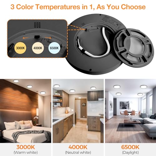 slochi 7.5Inch Ceiling Light Fixture, 3000K-4000K-6500K Flush Mount Ceiling Light 3 Pack, Ultra Thin Round White Flat led Lights for Bathroom Hallways Closet Laundry Bedroom Kitchen - color: Black, size: 7.5Inch-3Pack