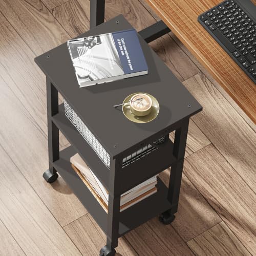TUTOTAK Printer Stand, 3 Tier Rolling Printer Cart with Charging Station | Small Under Desk Printer Table with Wheels for Small Space, Office, Home, Black PS01BK001 - color: Black, size: 3 tier(15.7 x 11.8 x 23.6inchs)