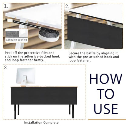 60" Under Desk Privacy Panel Self-Adhesive Modesty Panel 600D Heavy Duty Desk Skirt Privacy Divider for Office Home or Standing Workstation Concealer Shield - size: Black - 60"W
