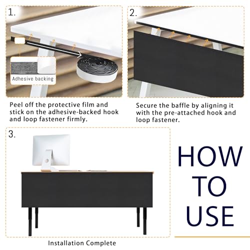 48" Under Desk Privacy Panel Self-Adhesive Modesty Panel 600D Heavy Duty Desk Skirt Privacy Divider for Office Home or Standing Workstation Concealer Shield - size: Black - 48"W