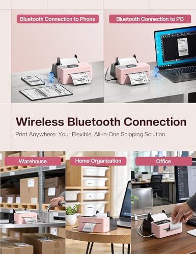Phomemo PM64D Shipping Label Printer 4x6 Bluetooth with Touch Screen | 150mm/s printing, one-touch calibration, Bluetooth connection, compatible with Amazon, USPS, UPS, iOS, Android, Windows & Mac - color: Pink